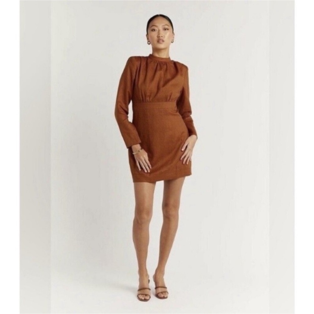 dissh linen woods mini dress in chocolate brown